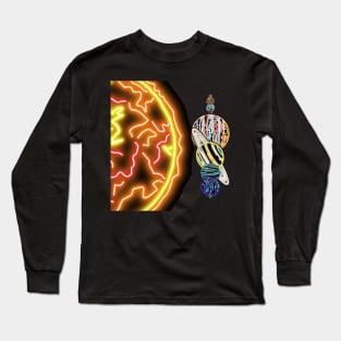 Electric Solar System Almost to Scale Neon Sun and Planets Long Sleeve T-Shirt